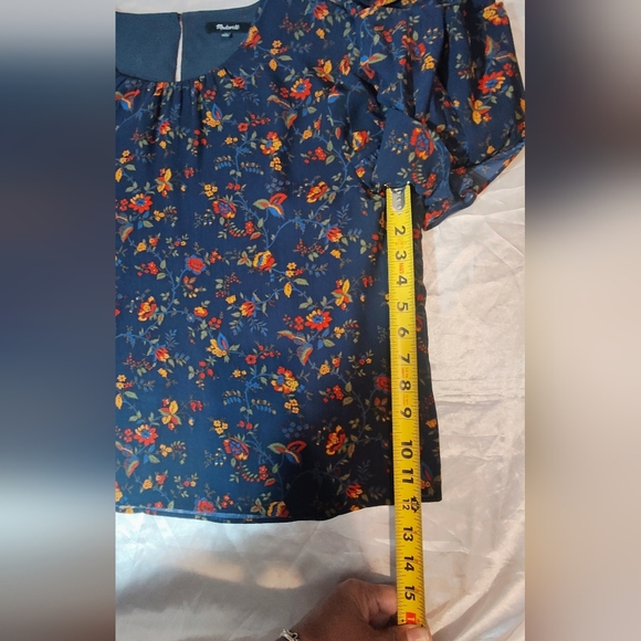 Floral Ruffle Bell-Sleeve Blouse - Navy Floral - Picture 12 of 16